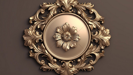 别致优雅背景图片_优雅的玫瑰金灰泥框架，带有装饰性 3D 插图和渲染
