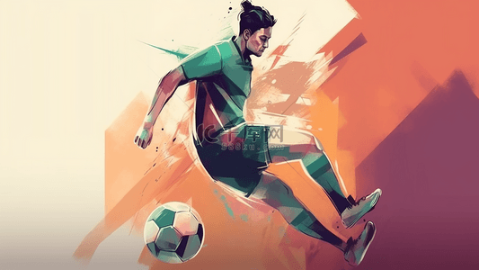 足球运动员水彩涂抹笔刷效果卡通广告背景