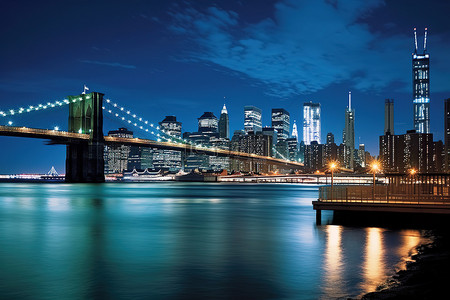 美国大桥背景图片_布鲁克林大桥在晚上