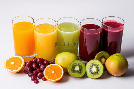 水果味背景图片_白色背景中的各种果味果汁