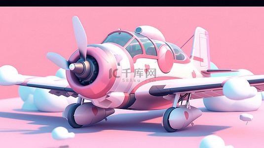 粉红色复古飞机玩具的 3D 插图