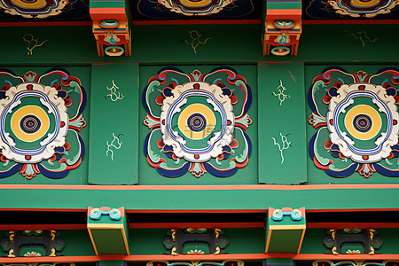 韩国传统图案背景图片_韩国佛教寺庙的天花板