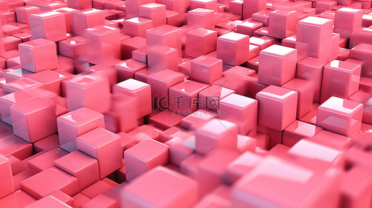 抽象 3D 渲染纹理粉红色立方体在波动表面上创建一个正方形