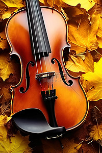 秋天的树叶中的小提琴