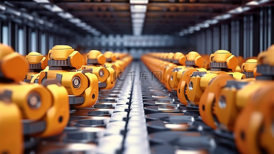 微型机器人背景图片_3d 渲染中的工厂装配线微型机器人控制