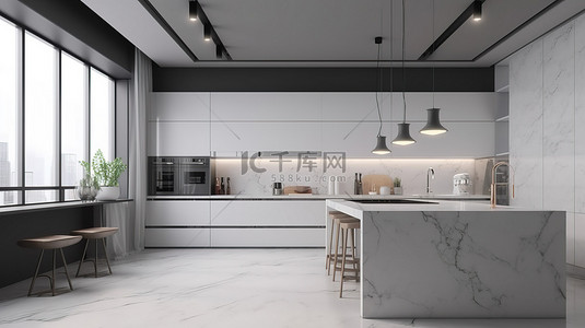冰箱温度指示背景图片_时尚简约的 3D 极简主义厨房概念