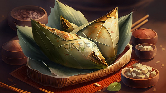 枣色背景图片_端午节美食叶子粽子节日
