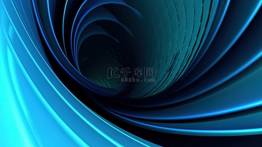 滑雪插图背景图片_蓝色色调旋转双曲面的抽象 3D 插图