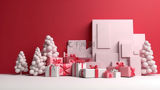 生日促销背景图片_3D 渲染横幅，用于在线购物促销销售，配有礼品盒