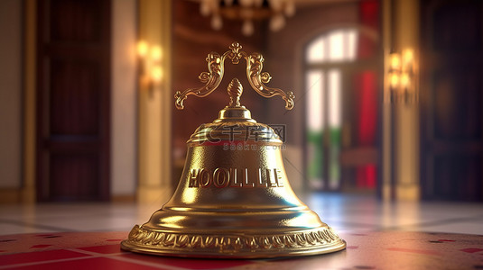 商务黑金背景背景图片_酒店呼叫铃和法语问候标志的 3D 渲染