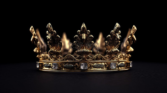 黑色背景下金色王冠的 3D 插图