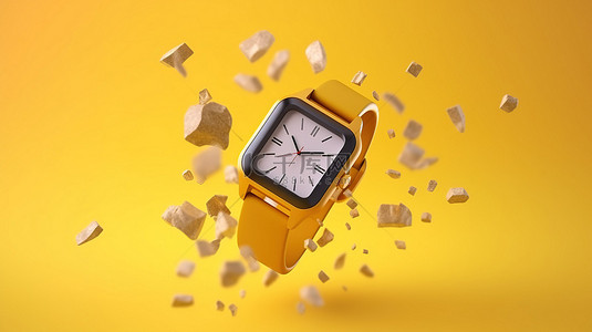 冰箱冰块背景图片_冷冻智能手表是一个冰冷的概念，时间在 3d 的黄色背景下停止
