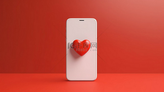 心形符号背景图片_显示心形符号的简单智能手机的 3D 渲染