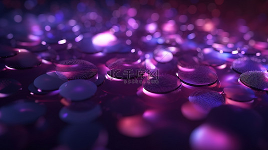 紫色散景背景 3D 渲染中抽象的散焦光