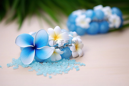 蓝色sk和鲜花