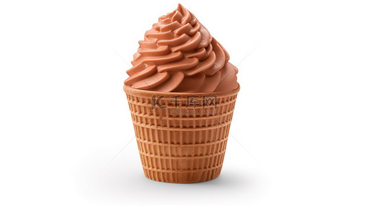 樱桃冰淇淋杯背景图片_隔离在白色背景 3D 渲染的棕色冰淇淋锥杯与剪切路径