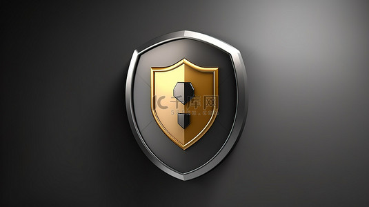 网页背景图片_3D 渲染的金色盾牌图标，用于 ui ux 界面元素的时尚圆形按键按钮