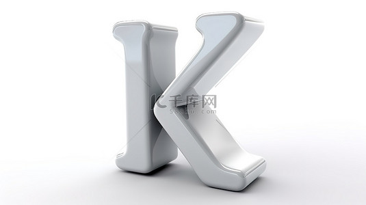 白色背景下小写字母 k 的光滑表面白色塑料 3d 字体