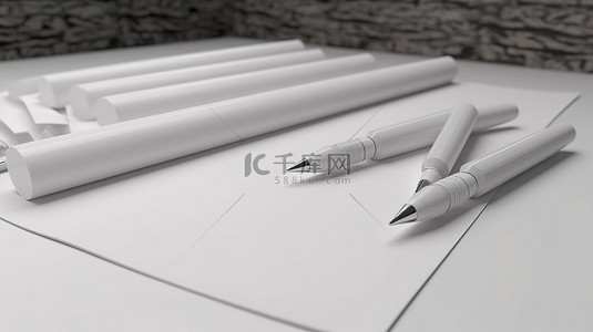 中伏文案背景图片_白色笔和纸 3d 渲染