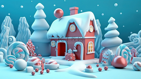 冬季清雪背景图片_圣诞快乐的 3D 节日插图