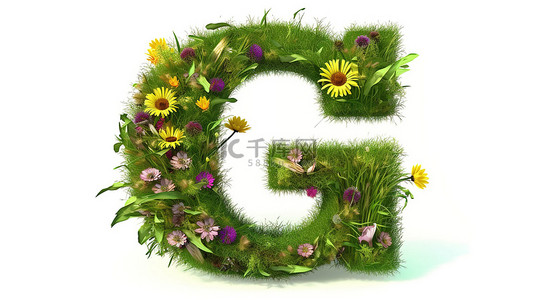 绿草和花 g 3d 渲染图像