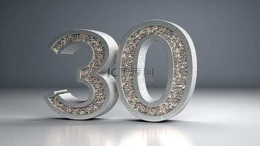 银色闪闪发光的字背景图片_闪闪发光的银色 30 周年庆典横幅的 3d 渲染