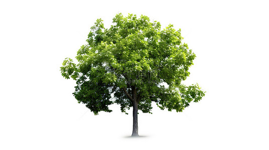 素描剪影背景图片_孤立的花园元素绿叶绿树在白色背景 3D 插图