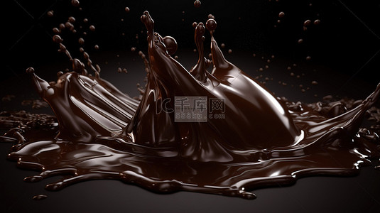 黑暗的喜悦 巧克力飞溅和流动的惊人逼真的 3D 插图