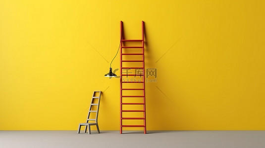 发展目标背景图片_沿着黄色工作室墙壁爬上生长的楼梯 3D 渲染的阶梯