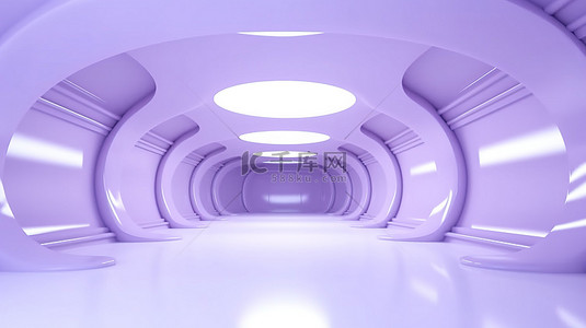 紫色未来背景图片_设想一个以 3D 渲染的未来空间哑光浅紫色内饰