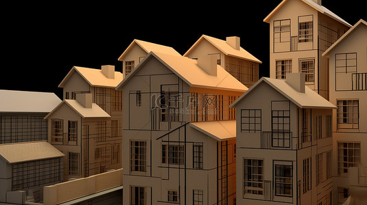 房子建筑图背景图片_3d 中的房地产图呈现下降趋势