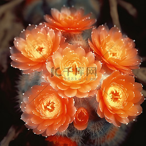 仙人掌背景图片_沙漠仙人掌的橙色花簇