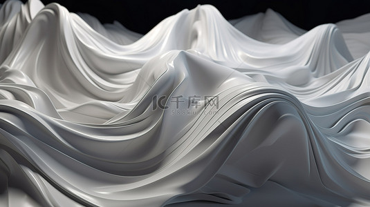 白色抽象波浪背景背景图片_具有 3d 渲染和波纹布效果的白色抽象波浪背景