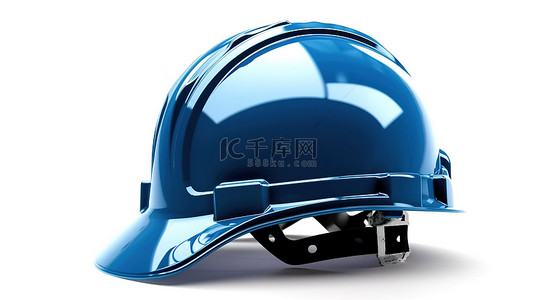 白色背景展示了孤立的蓝色建筑头盔的 3D 渲染