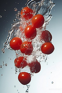 水里背景图片_红樱桃西红柿掉进水里
