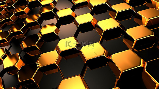 发光金网格低聚表面未来派抽象黑色六边形