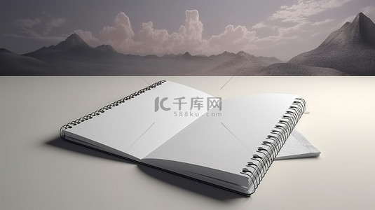 筆寫背景图片_干净的空白画布，用于设计和广告的 3D 渲染笔记本模型
