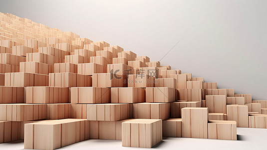 金融上升背景图片_上升到成功 3d 渲染的木制立方体排列在楼梯中，非常适合带有复制空间的文本横幅