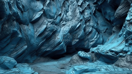 光影背景背景图片_3d 渲染中具有蓝色大块岩石表面的石墙背景