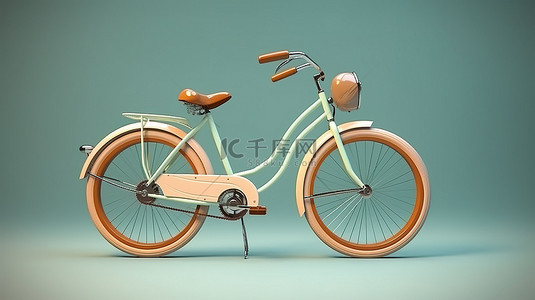 孤立背景中的老式自行车 3D 渲染插图