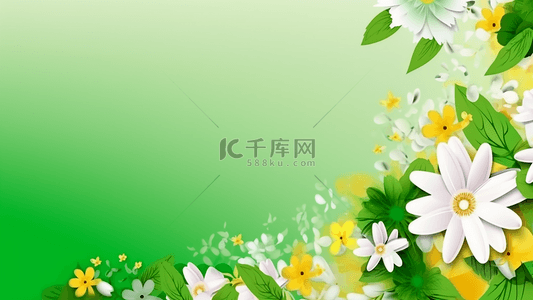 春天郊游卡通背景图片_花卉植物叶子春季卡通广告背景