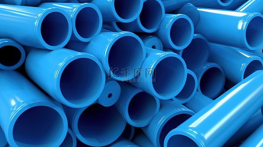 引流广告背景图片_蓝色饮用水 PVC 管道连接的 3D 插图