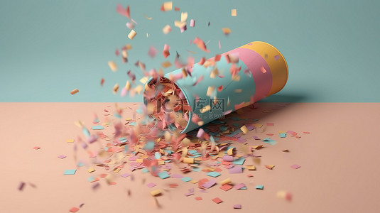 生日狂欢派对背景图片_派对波普尔为生日和周年纪念日撒上五颜六色的五彩纸屑的充满活力的 3D 插图