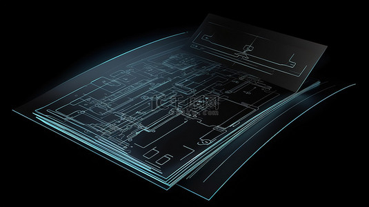 具有剪切路径的文档纸质文件夹的 3D 渲染技术图标