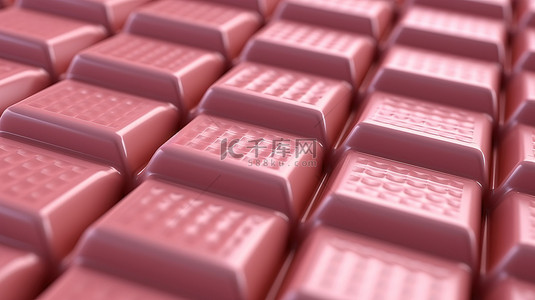 具有草莓纹理的特写粉色巧克力棒的真实 3D 渲染