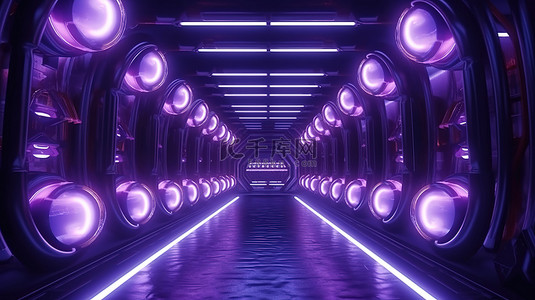 科幻城市背景图片_具有现代未来感的紫色霓虹灯 3d 渲染背景的免费照片