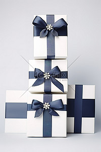 有海军丝带和弓的蓝色礼品盒