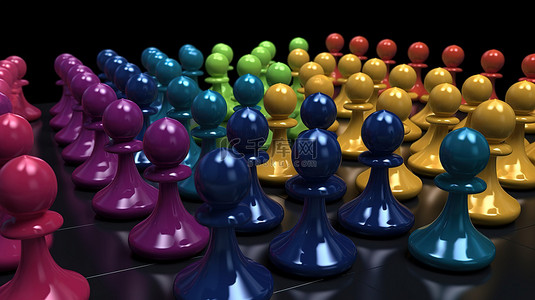 3d 可视化中的多彩多姿的国际象棋棋子网络