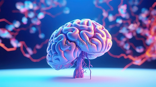 彩色蓝色背景与跳舞的大脑通过无缝循环 3D 动画对人工智能进行视觉表示
