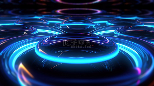 光效粒子科技背景图片_空间背景的 3D 渲染，蓝色霓虹灯线发出未来派的发光光